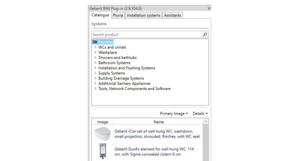 «Favorit category» in the catalogue module of the Geberit BIM plug-in