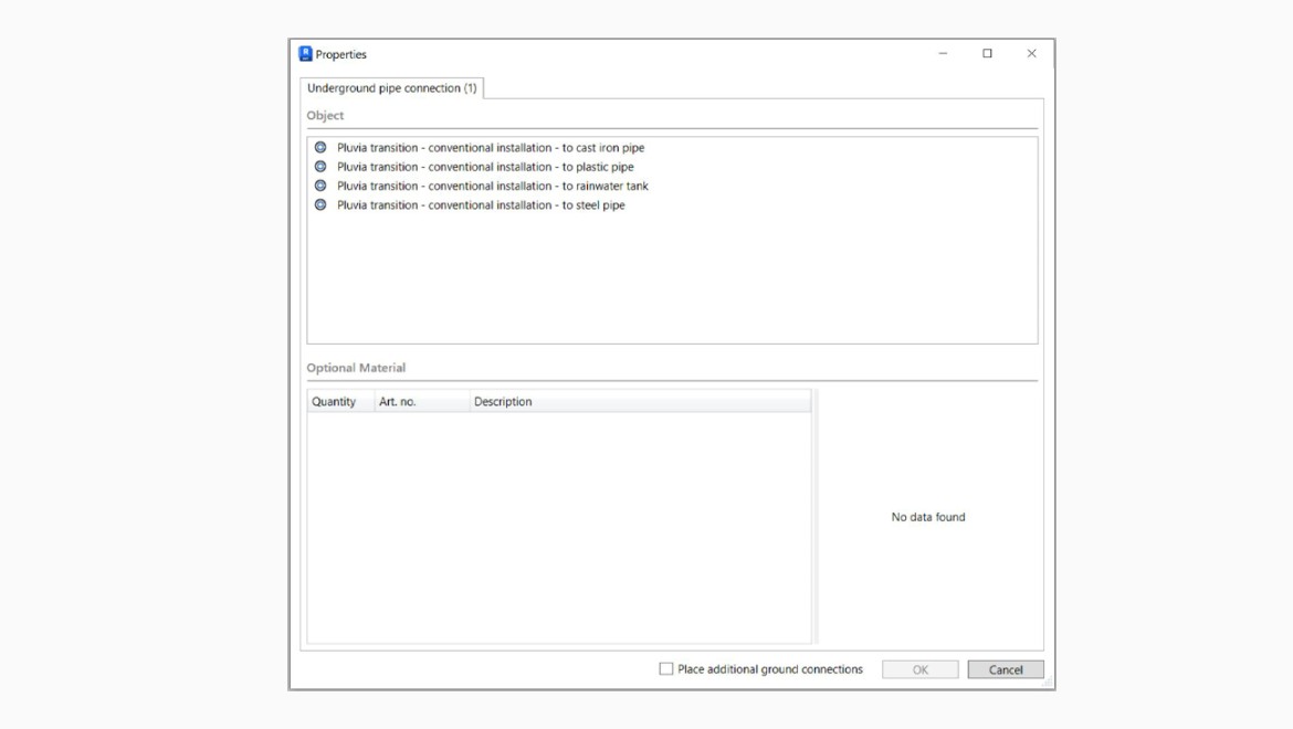 Select additional ground connection during the Geberit Pluvia modelling
