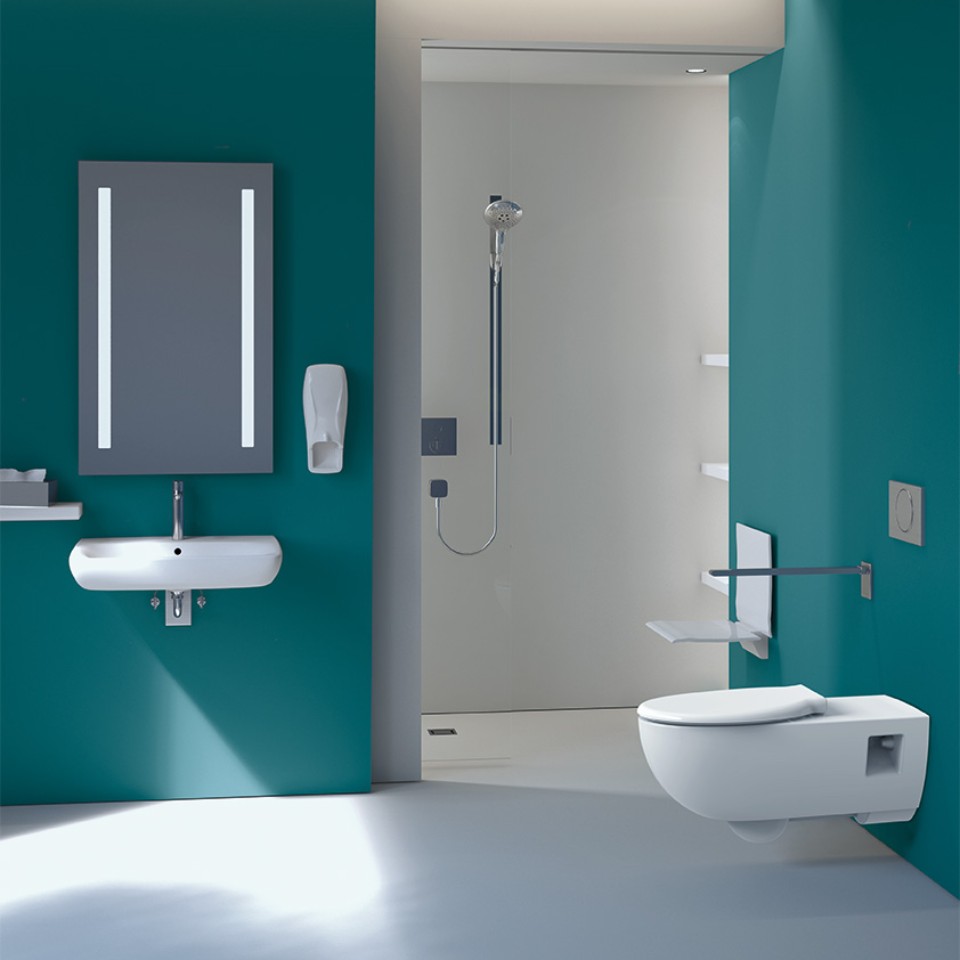 Salle de bains Geberit Selnova Comfort avec WC, lavabo et baignoire