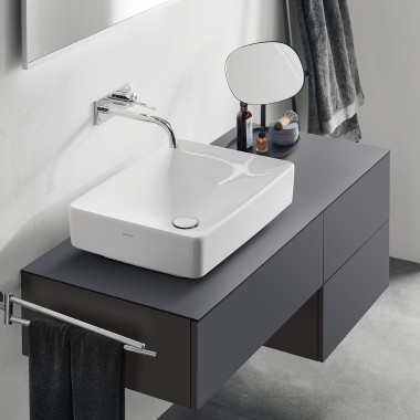 Rectangle VariForm lay on washbasin on lava furniture