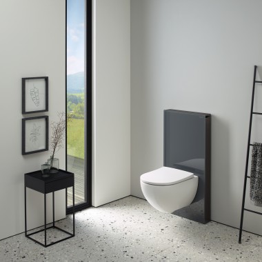 Panneau sanitaire Geberit Monolith avec habillage frontal en verre Panneau sanitaire Geberit Monolith avec habillage frontal en verre