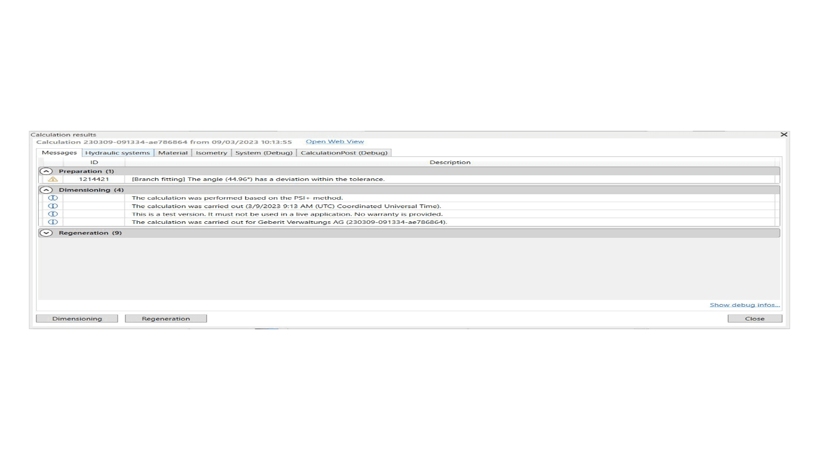 Warning notification for angle tolerance in a Geberit Pluvia object Warning notification for angle tolerance in a Geberit Pluvia object