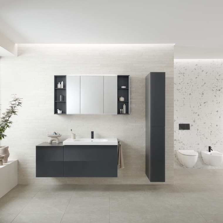 Geberit bathroom Acanto with washbasin, furniture, toilet and bathtub Geberit bathroom Acanto with washbasin, furniture, toilet and bathtub