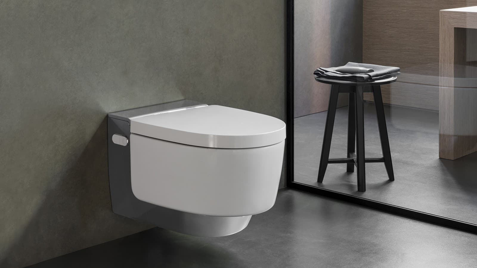 The Geberit AquaClean Mera blends harmoniously into the bathroom landscape thanks to its design The Geberit AquaClean Mera blends harmoniously into the bathroom landscape thanks to its design