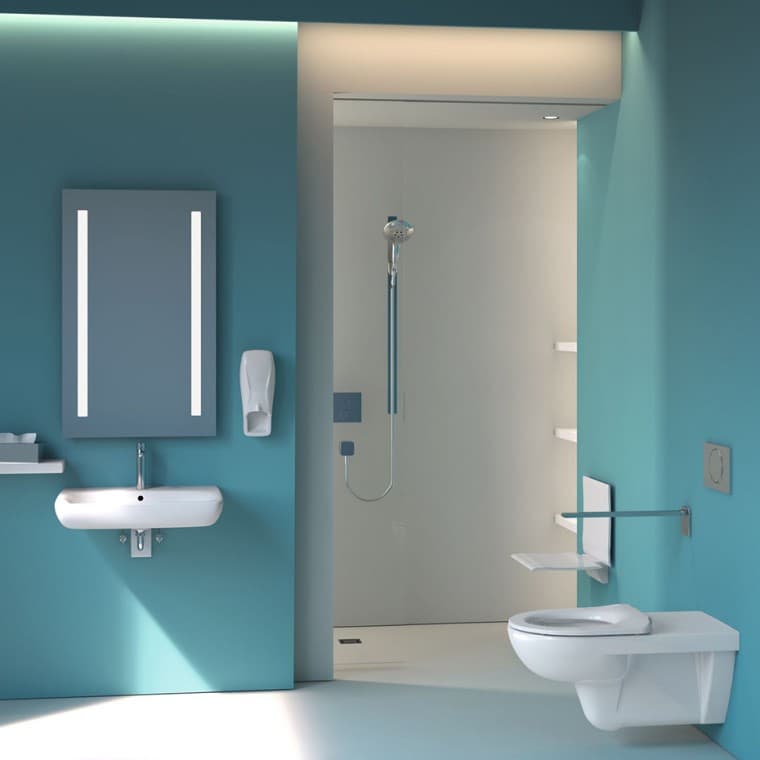 Toilettes et lavabo Geberit Selnova dans un hôpital Toilettes et lavabo Geberit Selnova dans un hôpital