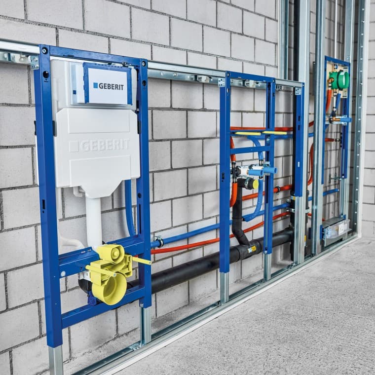 Duofix system wall with element for WC, element for washbasin and element for shower Duofix system wall with element for WC, element for washbasin and element for shower