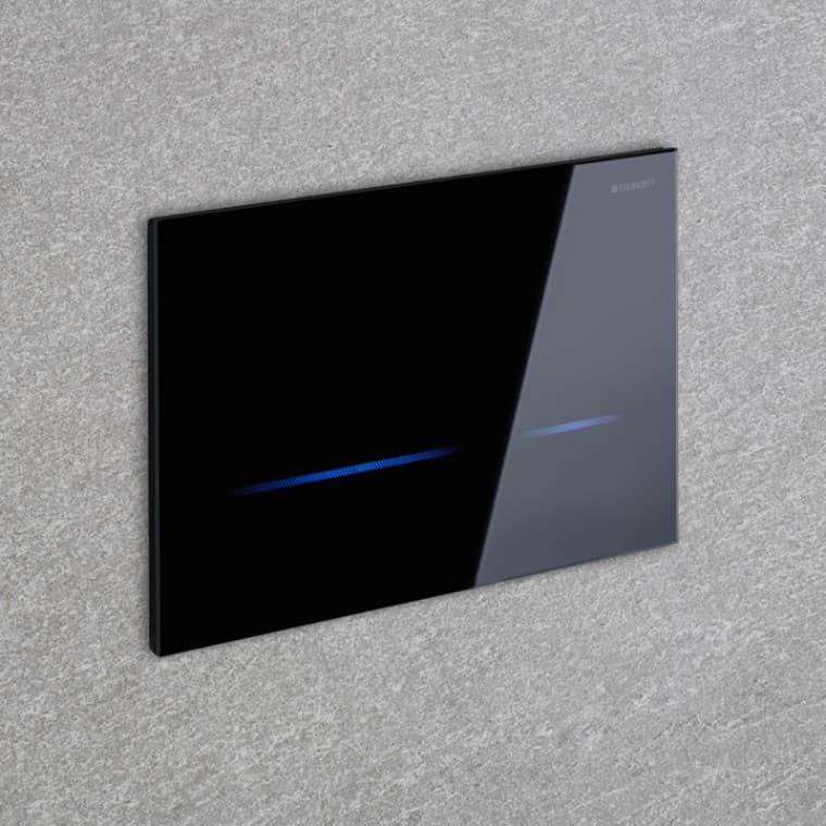 The Geberit Sigma80 actuator plate triggers the toilet flush automatically. The Geberit Sigma80 actuator plate triggers the toilet flush automatically.